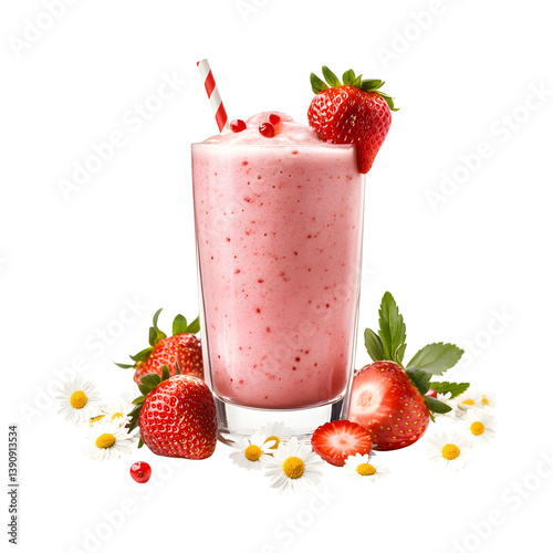 Strawberry Chamomile Milk Shake Isolated on Transparent Background