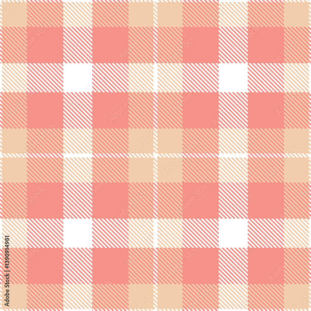 Highland white Seamless Tartan with Highland light peach accents Fabric Design Highland white Seamless Tartan with Highland light peach accents Fabric Design