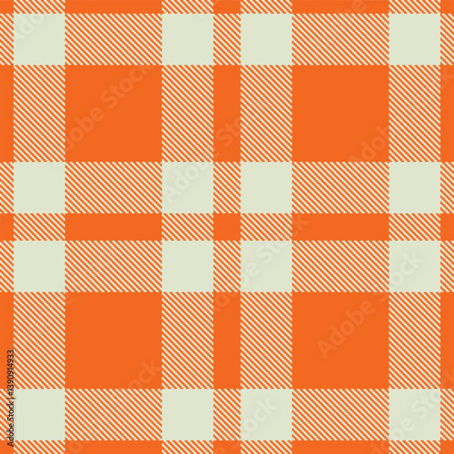 Bright orange Seamless Tartan with Fire light grey accents Fabric Design
