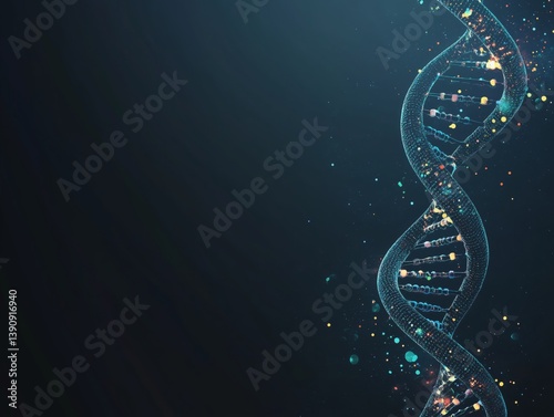 Abstract DNA Spin Microscopic View of Human Genome Structure on Dark Background