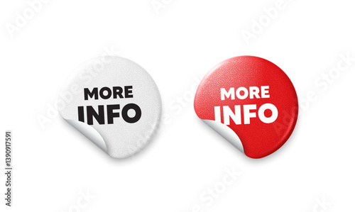 More info sticker tags. Glitter paper price badge. More info tag. Navigation sign. Read description symbol. Offer round sticker. Promo banner. Vector