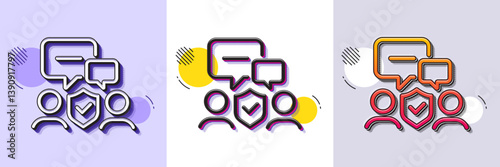 Security agency line icon. Halftone dotted pattern. Gradient icon with grain shadow. Body guards sign. Private protection symbol. Line security agency icon. Various designs. Vector
