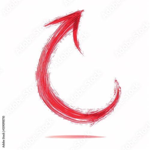 One red drawn arrow isolated on white.