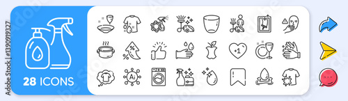 Water drop, Dish plate and Washing machine line icons. Interest rate, AI generate, Inflation icons. Pack of Cleanser spray, Dont touch, Rubber gloves icon. Vector