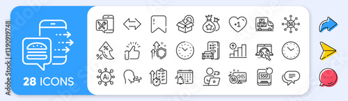 Delivery truck, Time and Improving safety line icons. Interest rate, AI generate, Inflation icons. Pack of Internet, 5g internet, Video conference icon. Vector