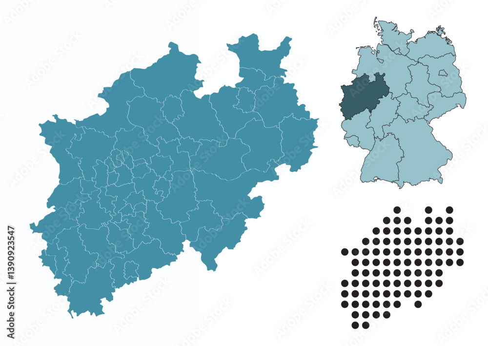 Fototapeta premium Set maps of North Rhine-Westphalia province