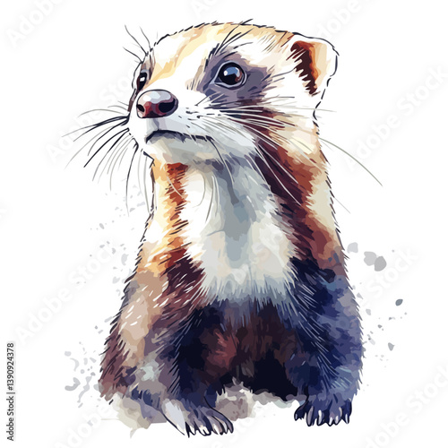 A watercolor painting of Ferret, isolated on a white background. Ferret vector

