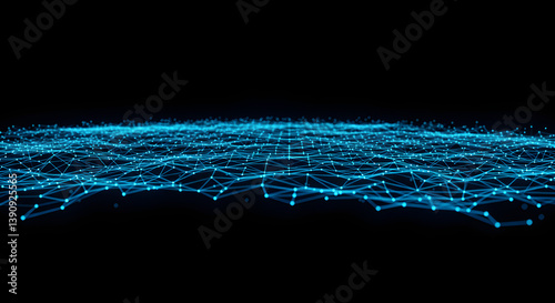 Abstract Visualization of a Complex Digital Network with Glowing Blue Interconnected Nodes and Lines Representing Data Connections