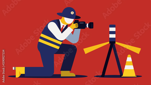 Photography of Evidence An illustration of a forensic photographer taking pictures of a crime scene evidence with a professional camera wearing a protective vest.