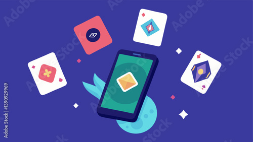 Collectible Cards A collection of unique digital cards floating above a smartphone each card featuring intricate designs and animations signifying the digital collectible aspect of