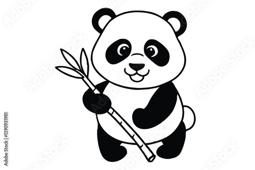 Cute baby panda cartoon illustration with bamboo in a fun and playful design.