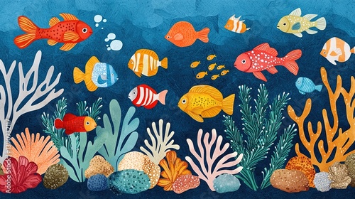 Underwater paradise aerial digital artwork of a vibrant coral reef and colorful schools of fish photo