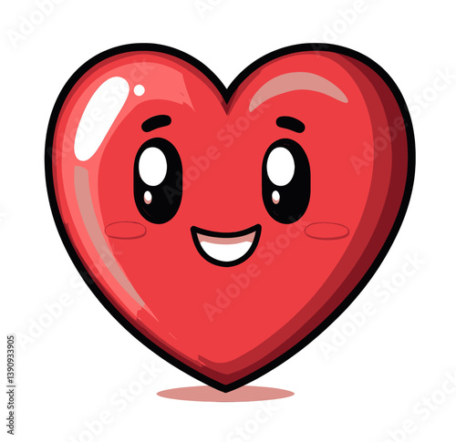 Character depicted as a smiling red heart with limbs in a minimalist modern art style of flat design