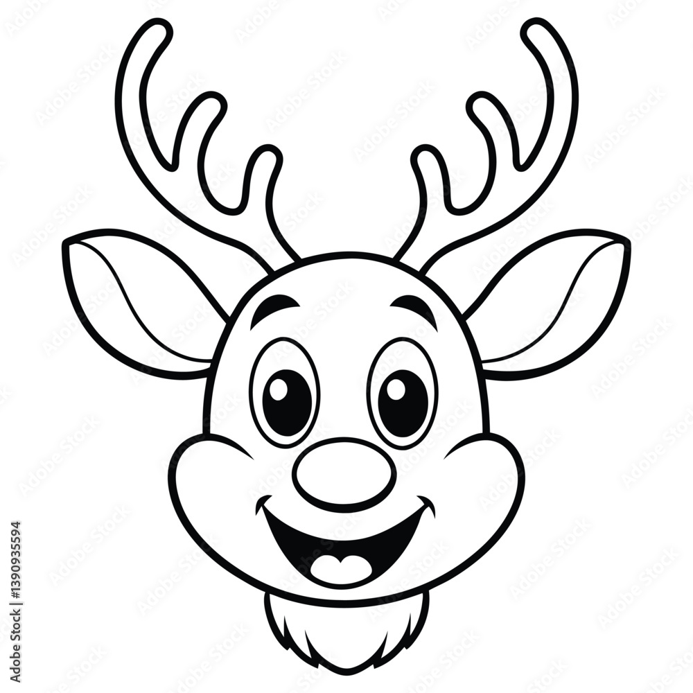 Cute cartoon reindeer vector illustration of a white baby reindeer, a mammal like a deer, coloring page art for reindeer holiday fun Cute cartoon reindeer vector illustration of a white baby reindeer, a mammal like a deer, coloring page art for reindeer holiday fun