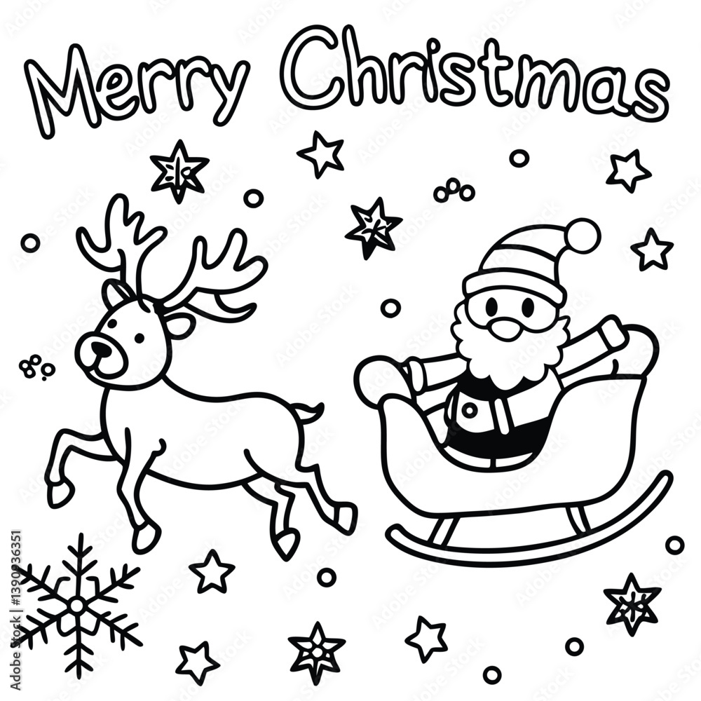 Fototapeta premium Santa Sleigh Merry Christmas Coloring Page | Festive Holiday Line Art