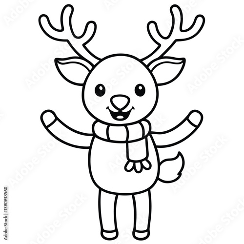 reindeer cartoon giraffe, a cute mammal illustration like a happy reindeer character,  a holiday fun coloring page