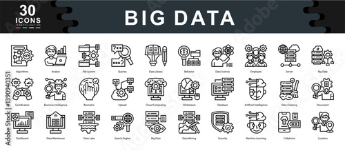 Big Data icon collection set. line vector illustration.
