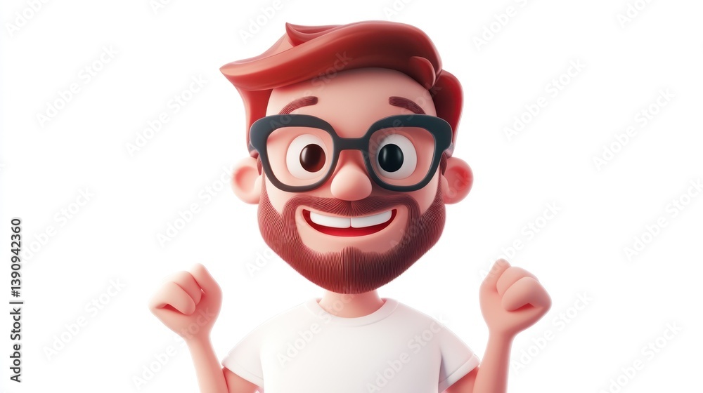 Obraz premium Cartoon Man Happy Expression Studio