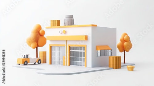 Cartoon Warehouse Exterior Scene