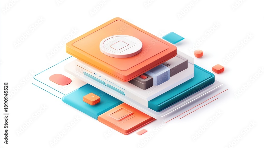 Colorful 3D digital interface elements Colorful 3D digital interface elements