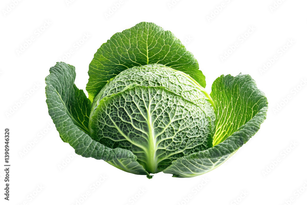 A single savoy cabbage with detailed leaves on a dark background on transparent background A single savoy cabbage with detailed leaves on a dark background on transparent background