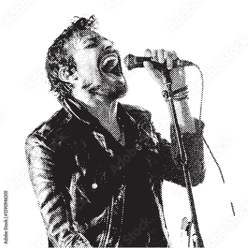 rock singer halftone grunge vector design element