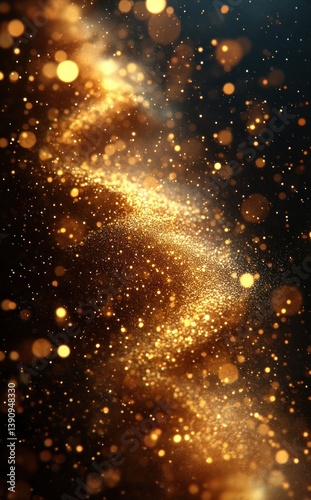 Golden Glittering Background for Christmas and New Year Greeting Card with Shiny Sparkles and Copy Space