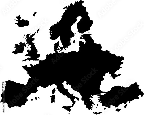 European Silhouette: A stark, bold silhouette of the European continent, a simple yet striking visual representation of geographical borders and spatial relationships.