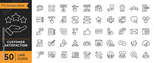 Customer satisfaction icon set. Feedback related icons set. Containing rating, like, dislike, customer experience, review, client satisfaction, testimonial and more. Vector illustration