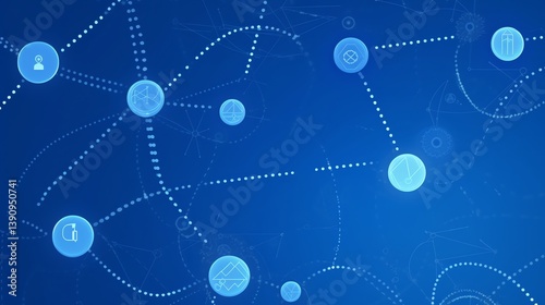 Wallpaper Mural Abstract network connections are depicted in glowing blue circles on a dark blue background.  Perfect for technology or communication presentations. Torontodigital.ca