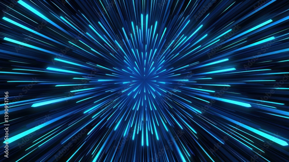 Experience a stunning abstract piece where radiant blue light beams burst forth from a mysterious shadowy center. Experience a stunning abstract piece where radiant blue light beams burst forth from a mysterious shadowy center.