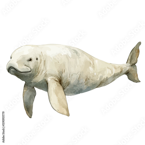 A watercolor painting of Dugong, isolated on a white background. Dugong vector

