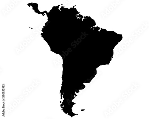 South America Silhouette: An elegant silhouette showcases the geographical outline of South America. Ideal for geography, travel, and educational projects.