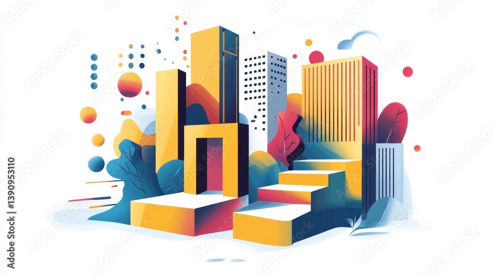 Obraz premium Colorful Cityscape Steps Abstract