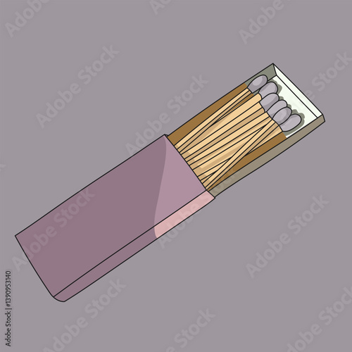 Purple long matches in an open box vector illustration