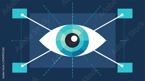 Eyeball Surveillance An eye icon with laser beams scanning over a grid of personal information like email and phone numbers representing invasive surveillance.