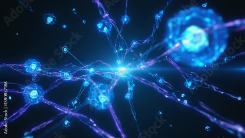 Abstract Science or Technology Background. Connection Lines Symbolizing Innovative Artificial Intelligence Or Big Data Models - Technology Background. Abstract Blue Background with Particles