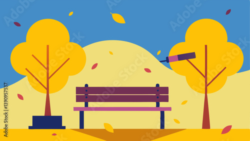 Park Incident An illustration showing yellow police tape surrounding a park bench under a tree with colorful leaves cascading down indicating a recent event.