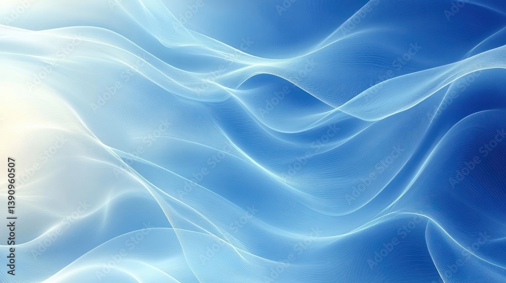 Obraz premium serene abstract digital artwork blue white flowing shapes smooth curves modern minimalism