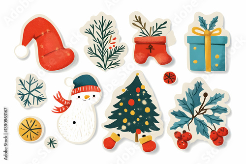 Christmas themed stickers on a white background