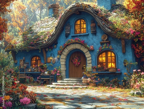 Whimsical Fairy Tale Scene with Little Red Riding Hood and Forest Friends in a Cozy Setting