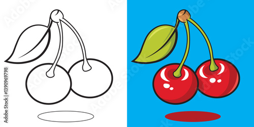 cherry of Fruit , children's coloring book. Coloring book with cute cartoon Fruit pictures. Vector illustration with colored background.