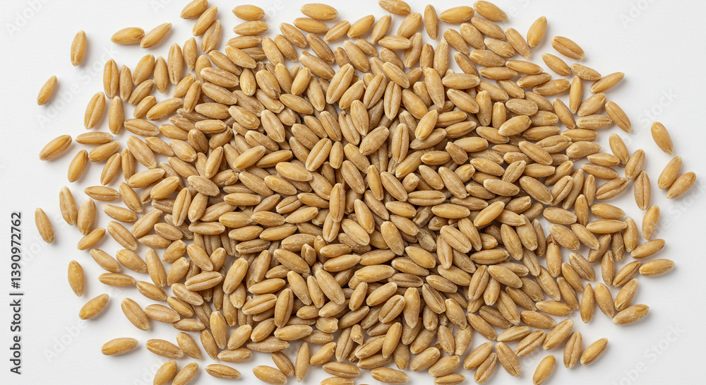 A bountiful harvest of golden oat grains, showcasing nature's simple perfection against a clean white background. A bountiful harvest of golden oat grains, showcasing nature's simple perfection against a clean white background.