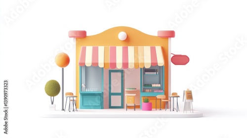 Cute cafe shop exterior 3D model
