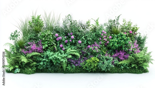 Lush garden border with vibrant flowers and greenery