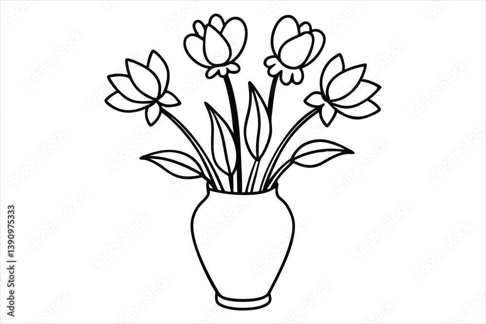 Obraz premium elegant floral arrangement in a vase single line art