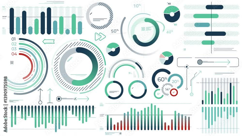 Collection of animated business charts and infographic elements