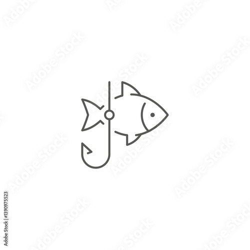Fishing line icon. Fish with a fishing hook.