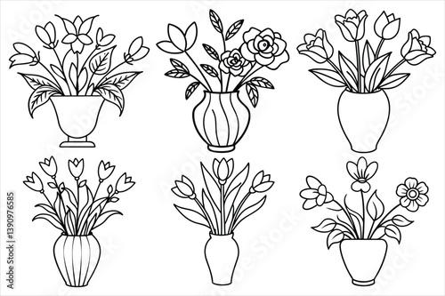 elegant floral arrangement in a vase single line art