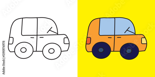 car of transportation , children's coloring book. Coloring book with cute cartoon transportation pictures. Vector illustration with colored background.
